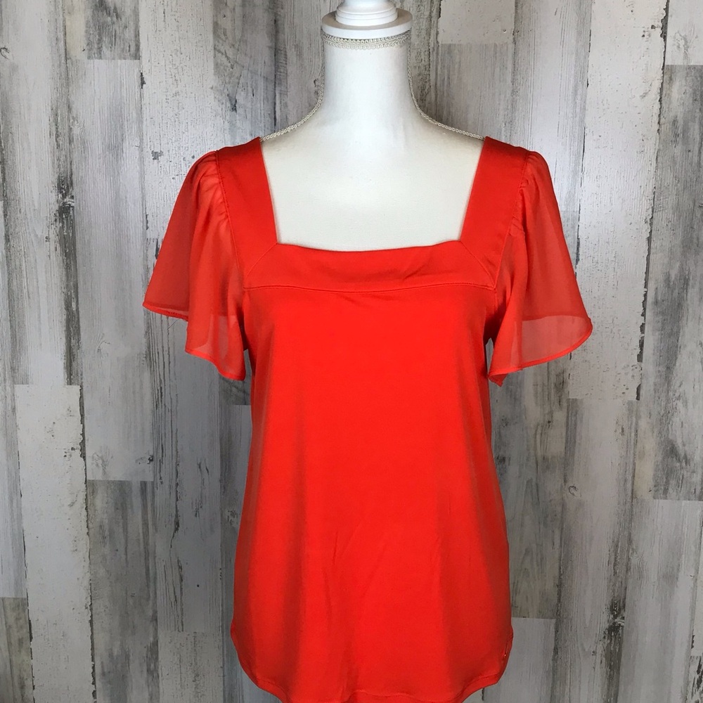 Calvin Klein Red Flutter Sleeve Blouse